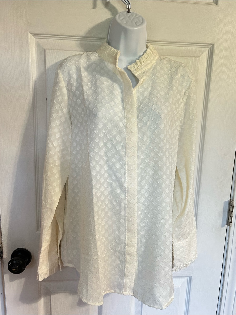 Banana Republic Textured Sheer Ruffle Long Sleeve Button-Front Blouse Sz M